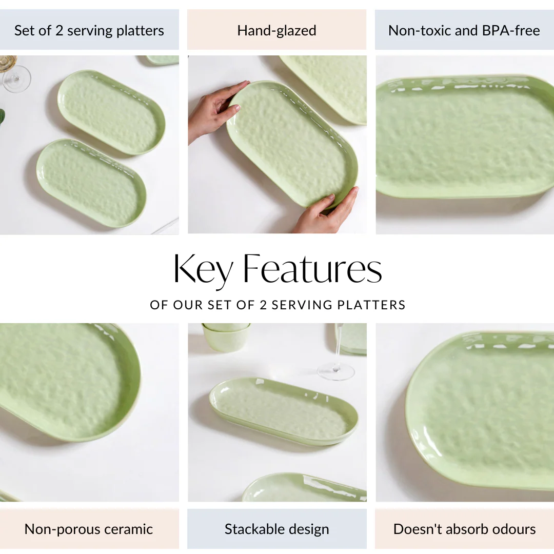 Sage Green Ceramic Serving Platter Set Of 2 12 Inch - Image 4