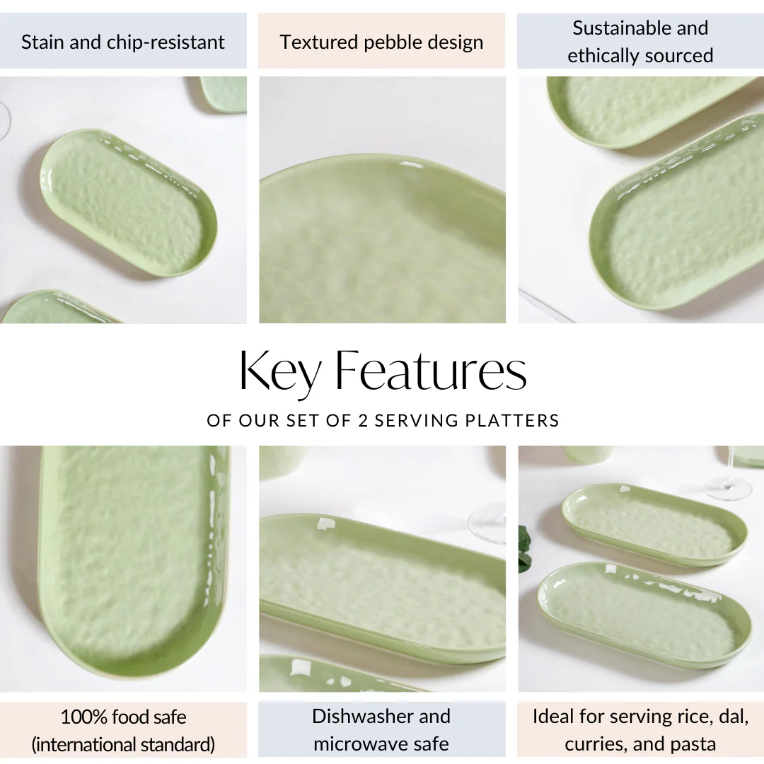 Sage Green Ceramic Serving Platter Set Of 2 12 Inch - Image 5