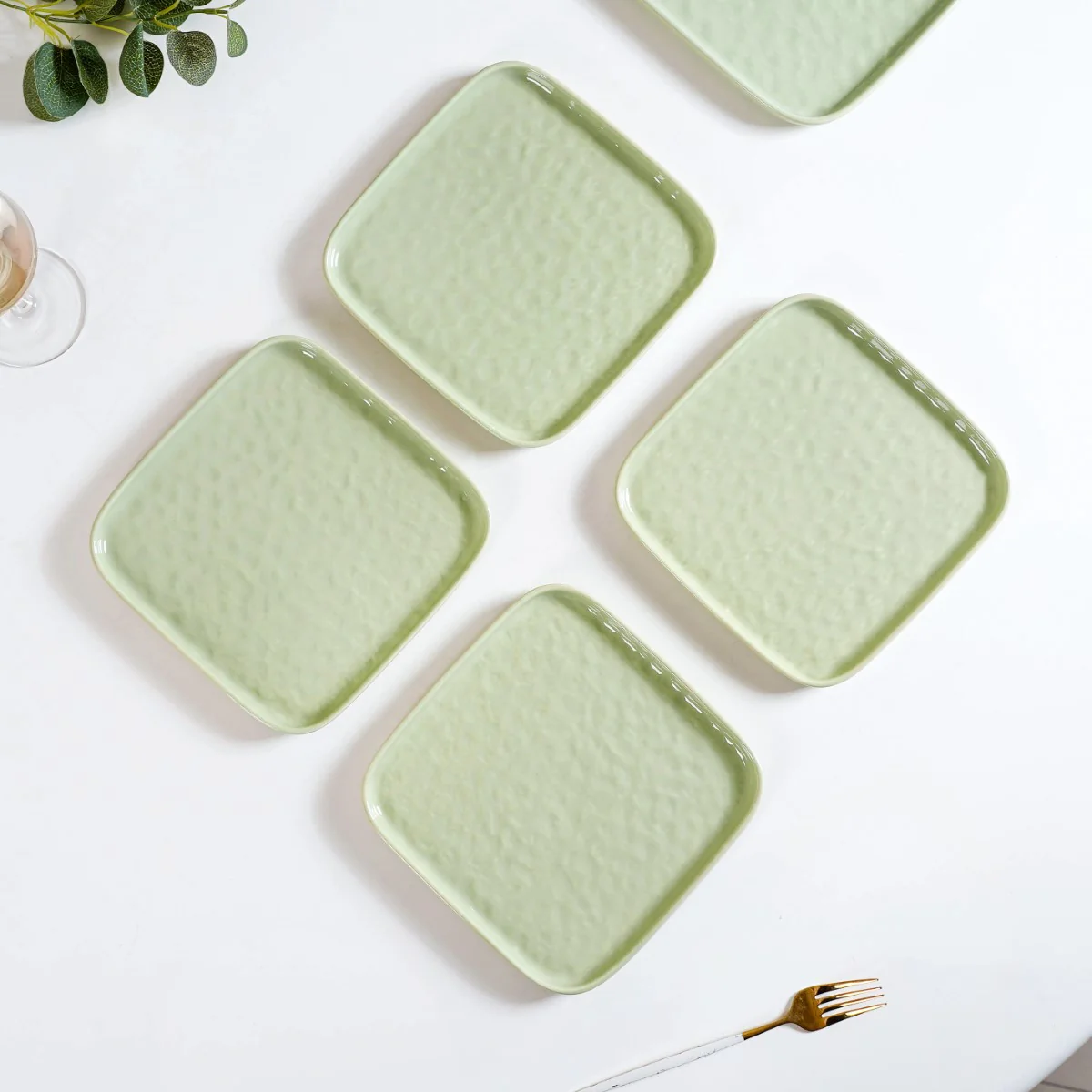 Sage Green Stoneware Square Snack Plate Set Of 4 8 Inch
