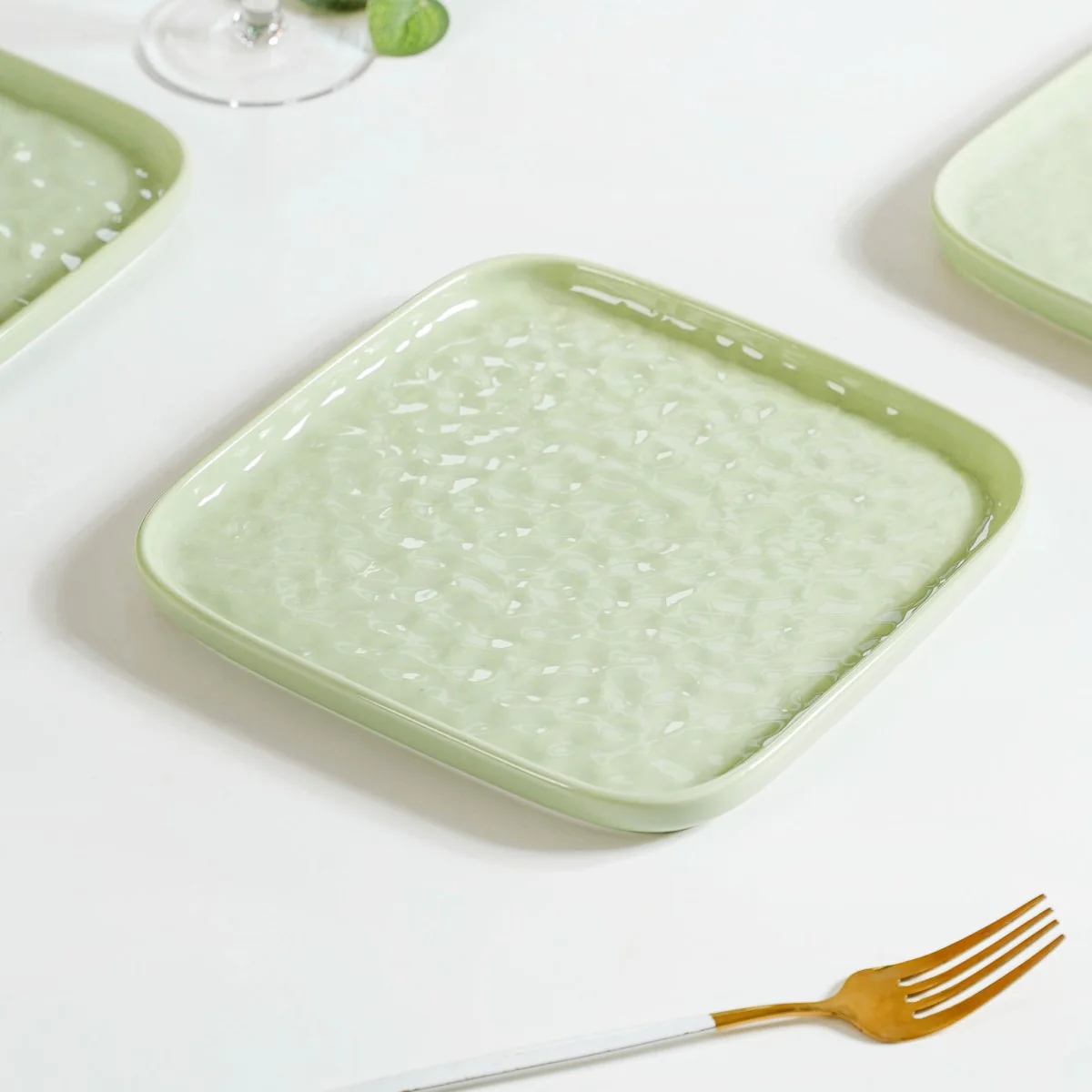 Sage Green Stoneware Square Snack Plate Set Of 4 8 Inch - Image 3