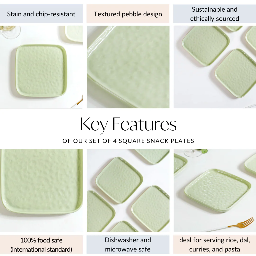 Sage Green Stoneware Square Snack Plate Set Of 4 8 Inch - Image 5