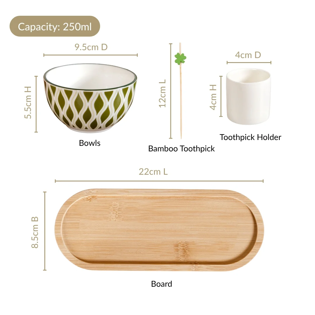 Sage Scape Bowl Tray And Toothpick Holder Set Of 5 - Image 4