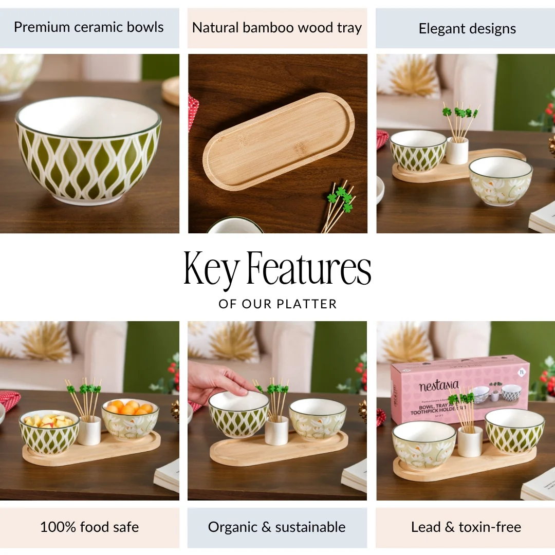 Sage Scape Bowl Tray And Toothpick Holder Set Of 5 - Image 5