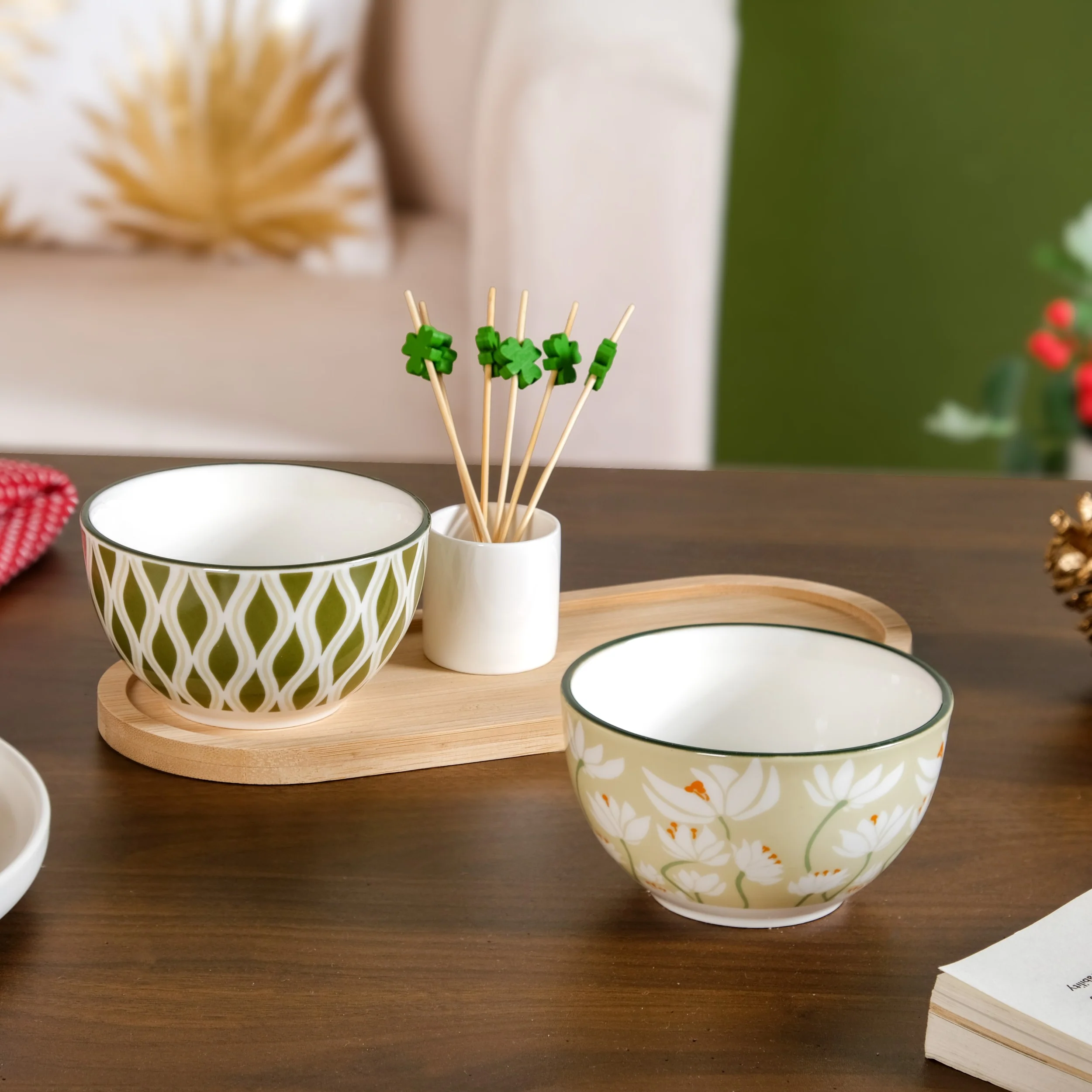Sage Scape Bowl Tray And Toothpick Holder Set Of 5 - Image 6