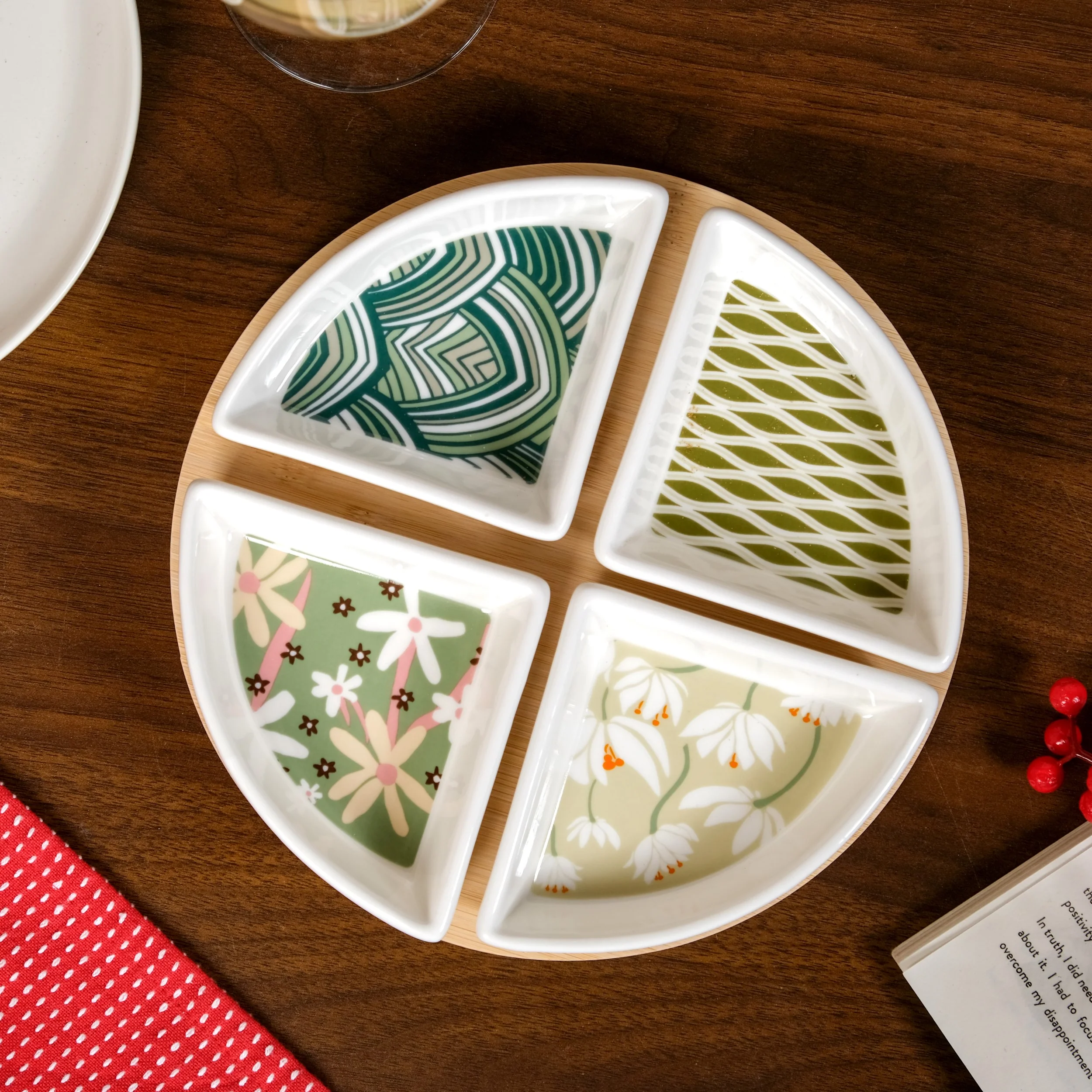 Sage Scape Sectioned Platter With Wooden Tray Set Of 5 - Image 2