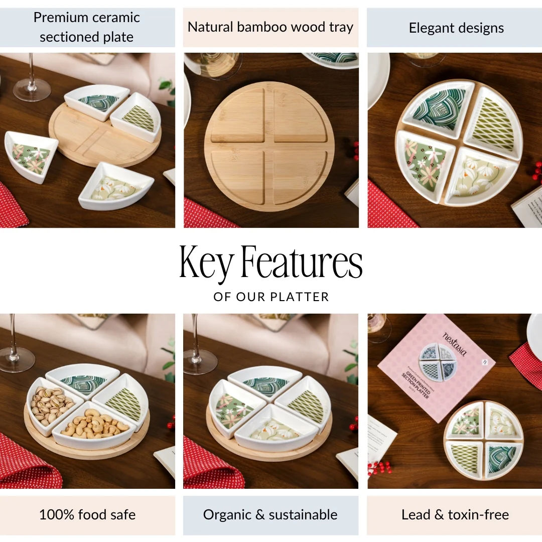 Sage Scape Sectioned Platter With Wooden Tray Set Of 5 - Image 6