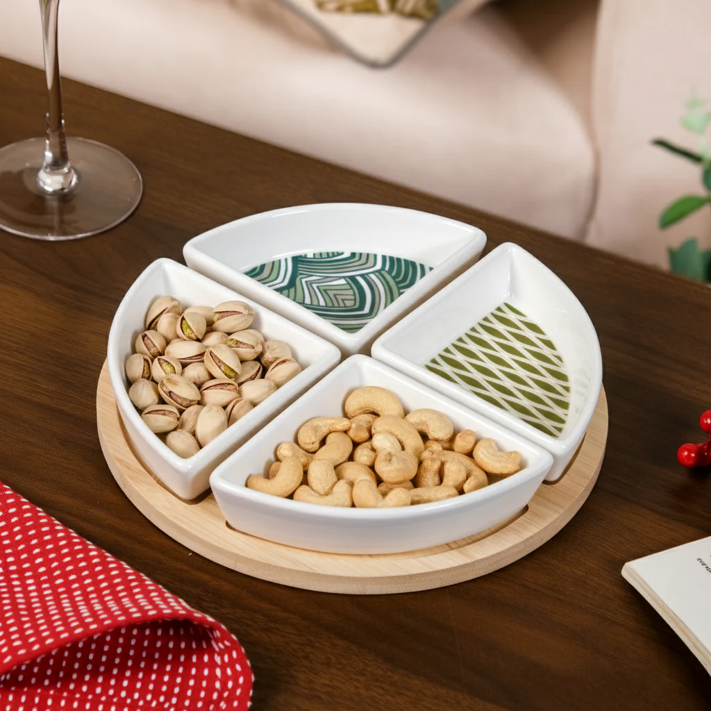 Sage Scape Sectioned Platter With Wooden Tray Set Of 5 - Image 7