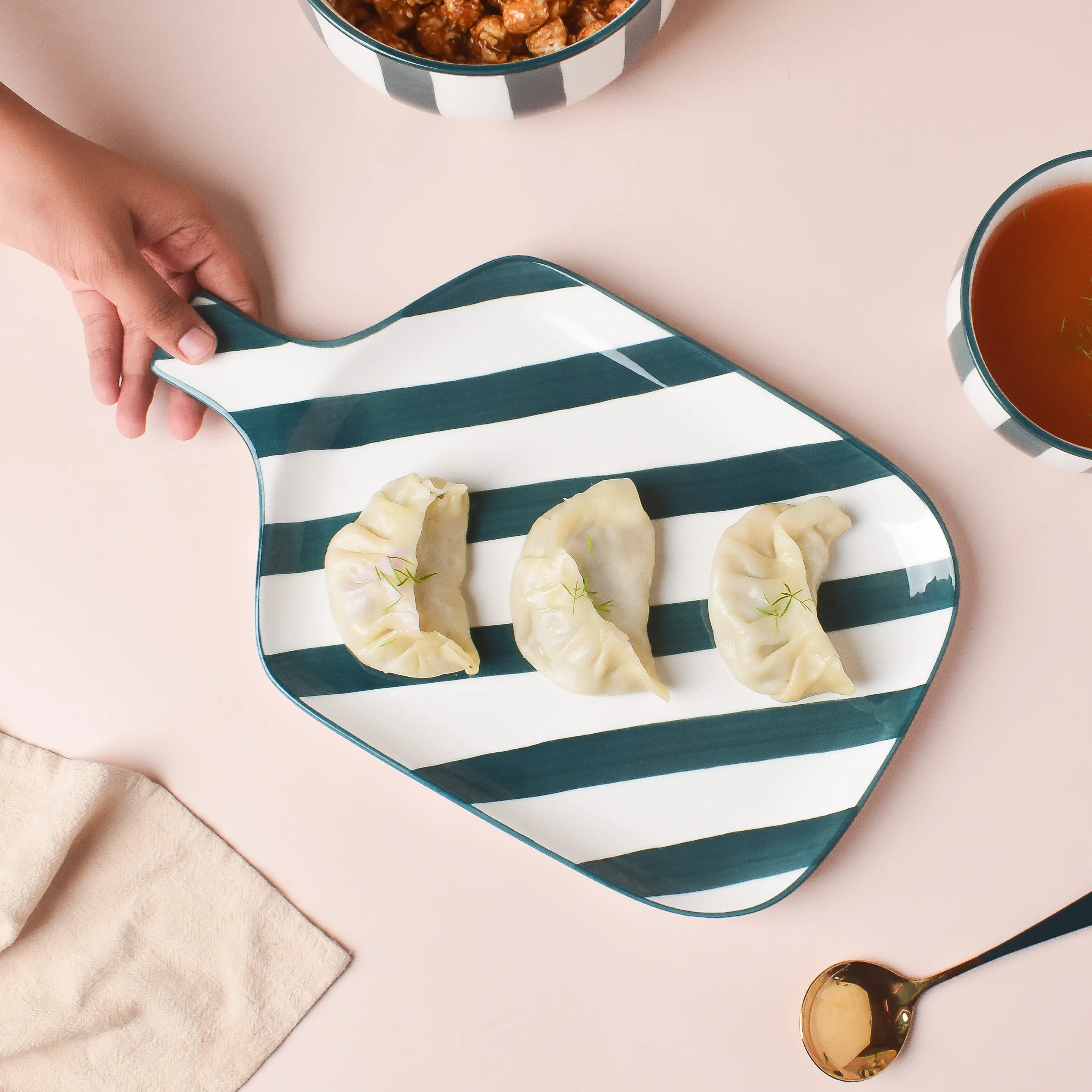 Sailor Striped Green Platter With Handle 10 Inch - Image 2
