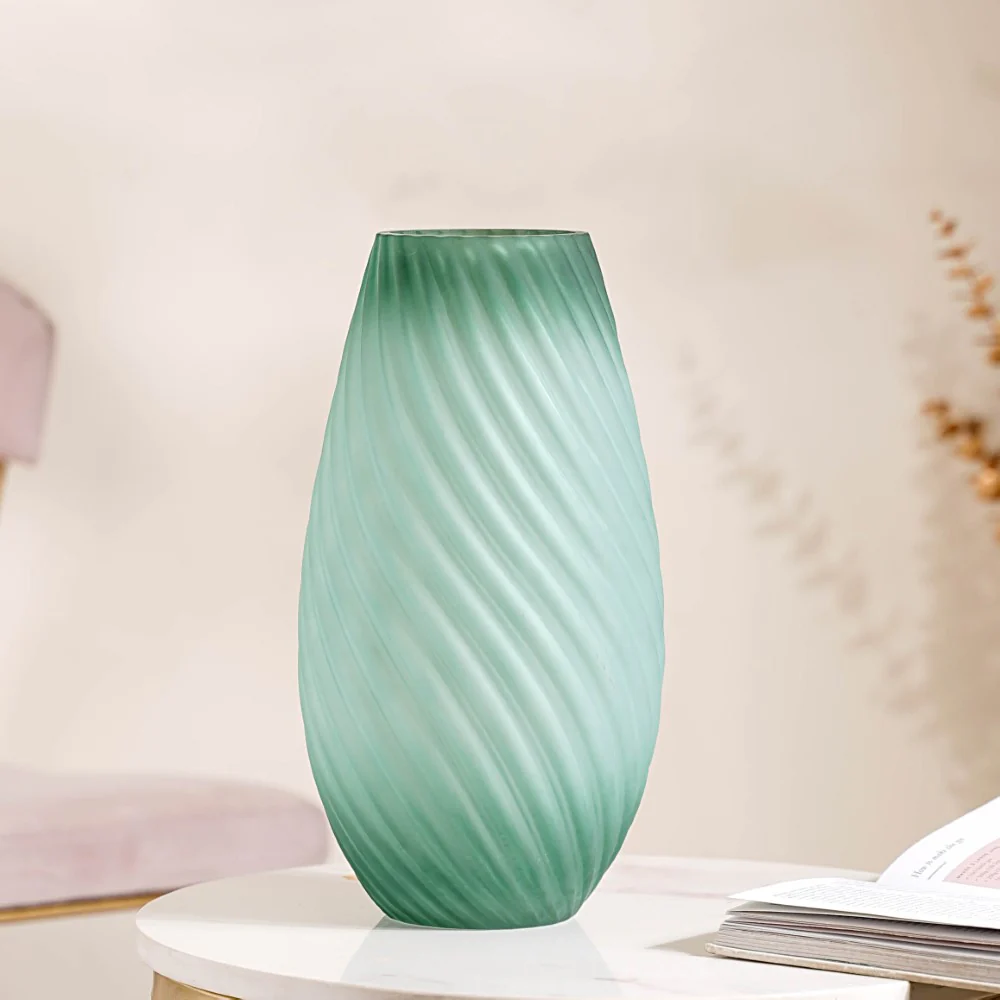 Sand Ripples Frosted Ombre Glass Vase Green - Image 3