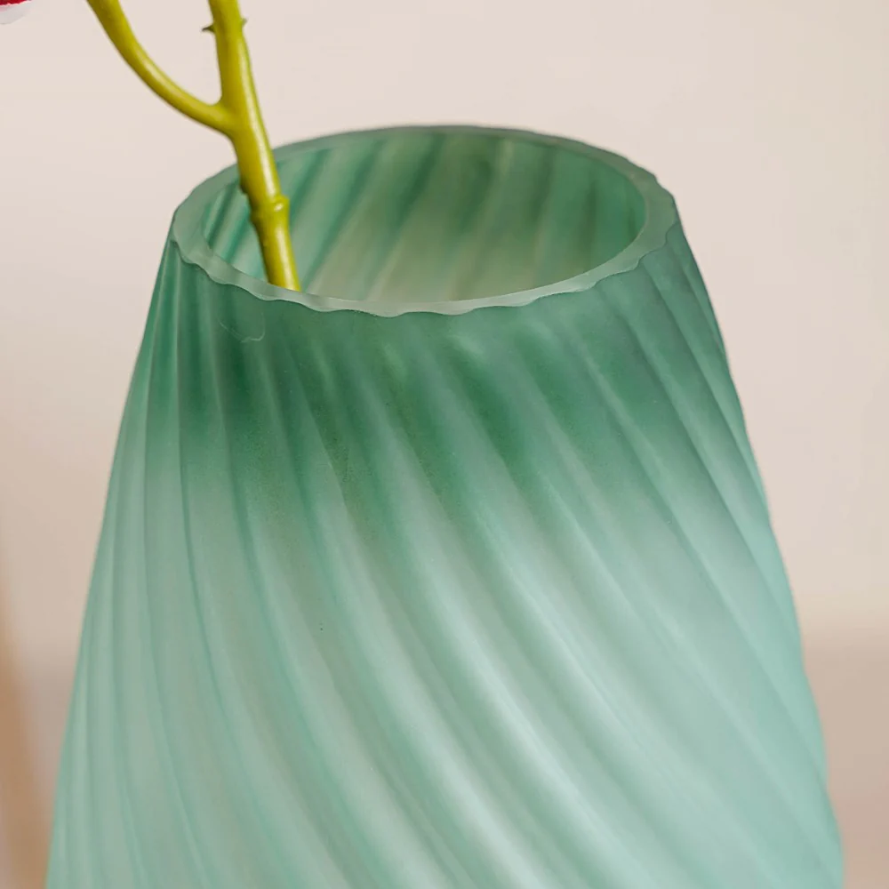 Sand Ripples Frosted Ombre Glass Vase Green - Image 4