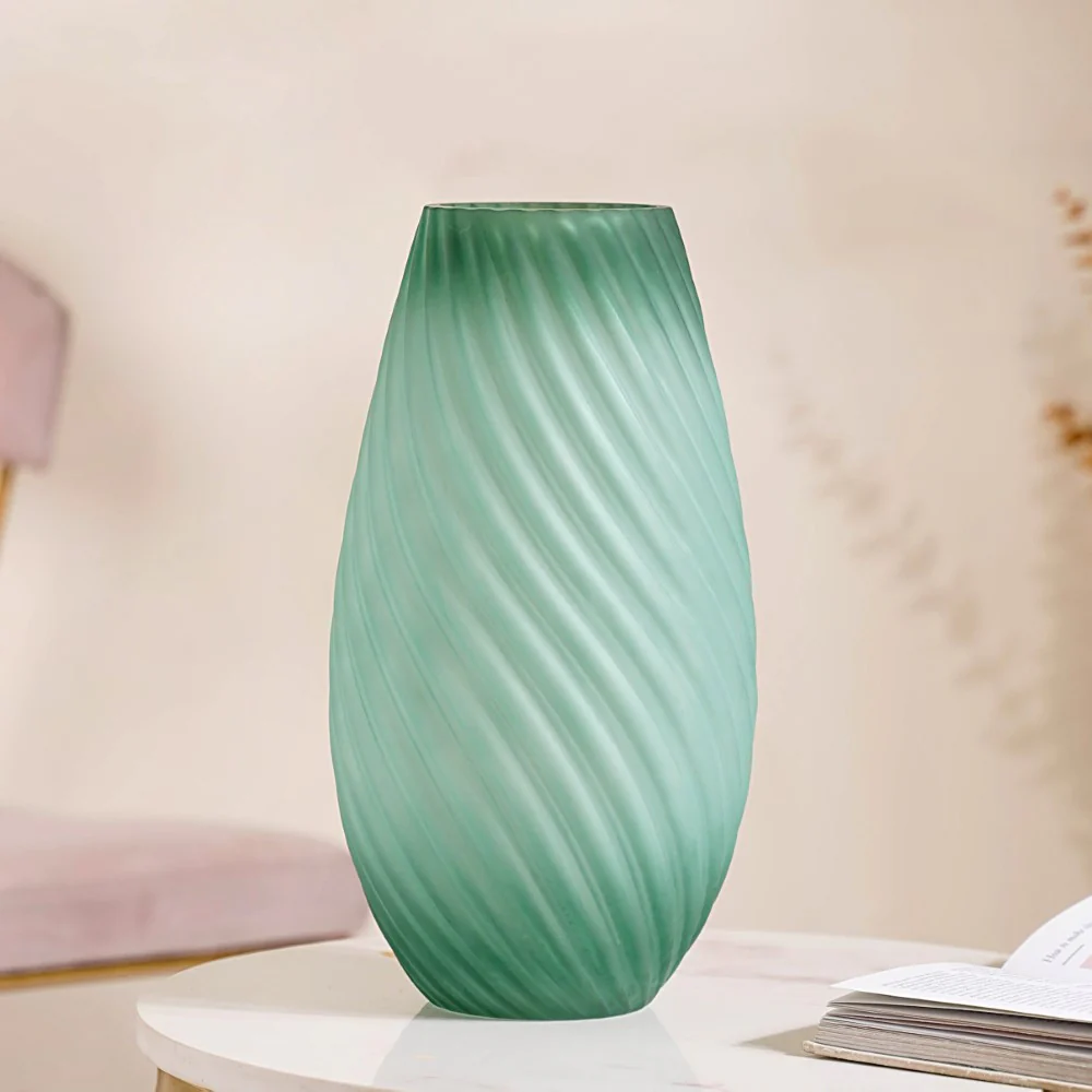 Sand Ripples Frosted Ombre Glass Vase Green - Image 5