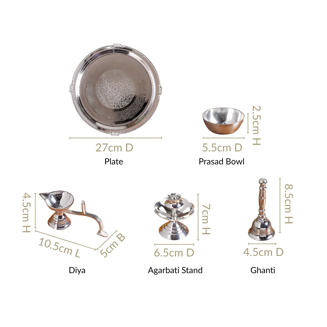 Sankalp Pooja Thali Set Of 5 With Diya And Ghanti - Image 4