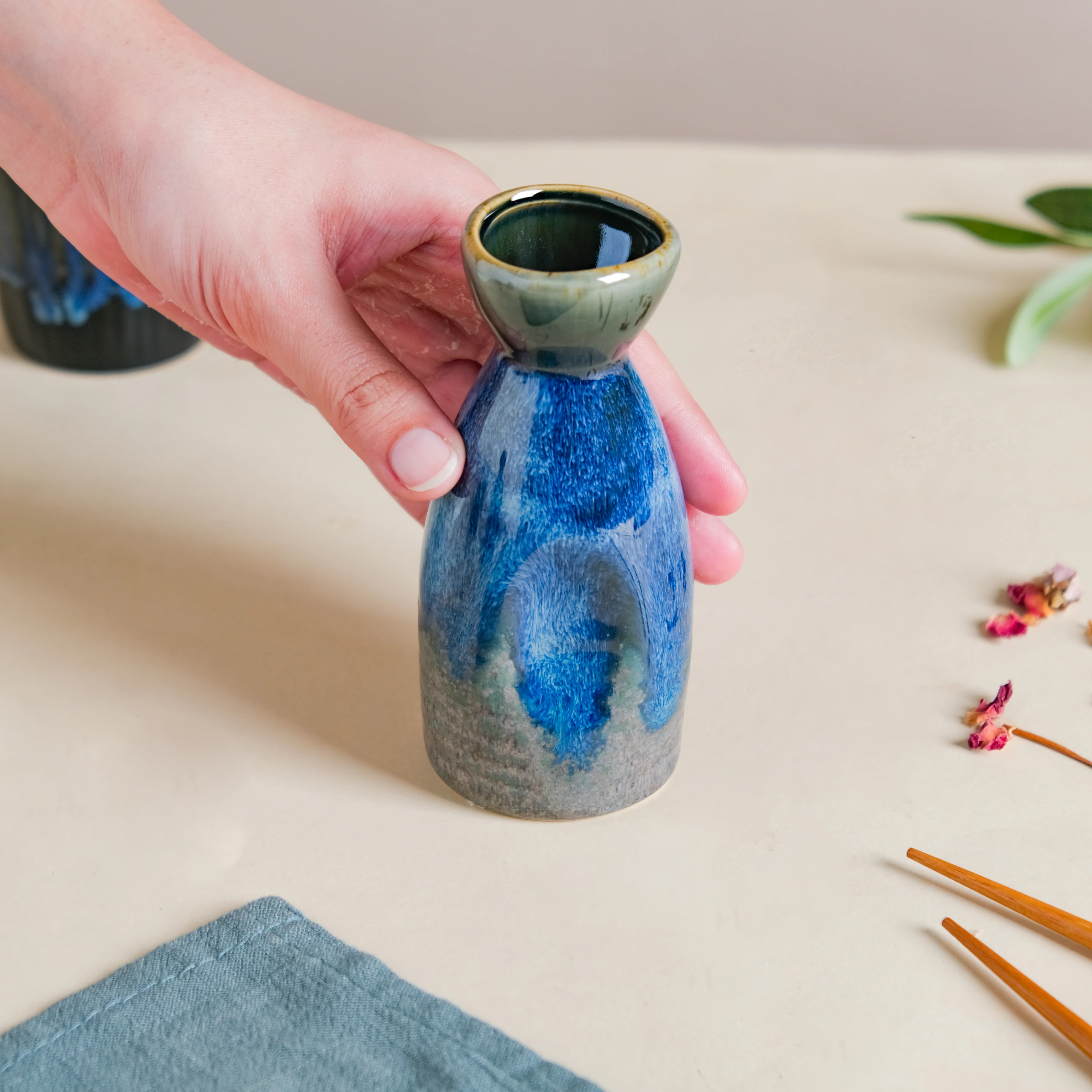 Sapphire Ceramic Stoneware Mini Sake Flask Blue 120 ml - Image 2