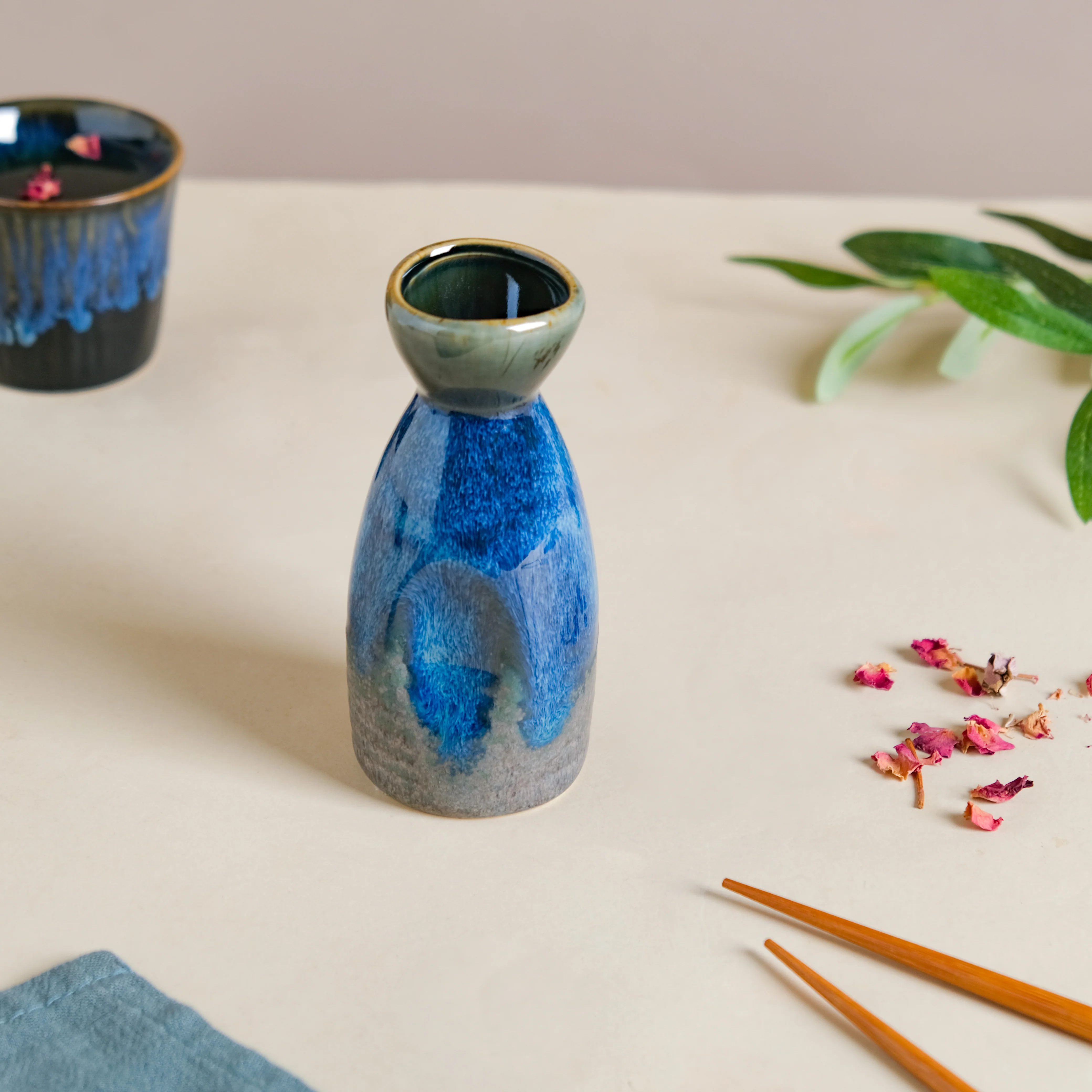 Sapphire Ceramic Stoneware Mini Sake Flask Blue 120 ml - Image 6