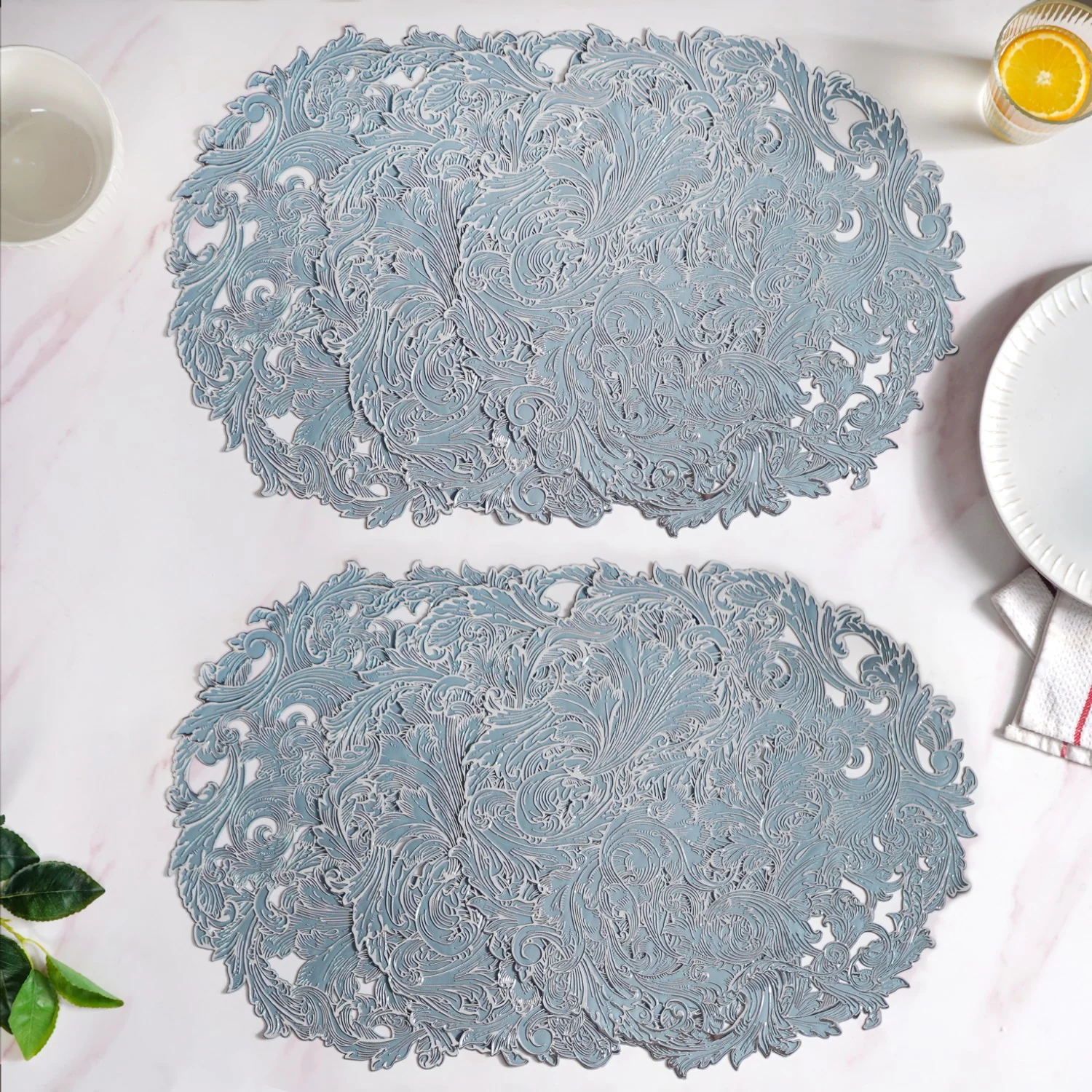 Icy Blue Luxe Round Tablemat Set Of 6 - Image 6
