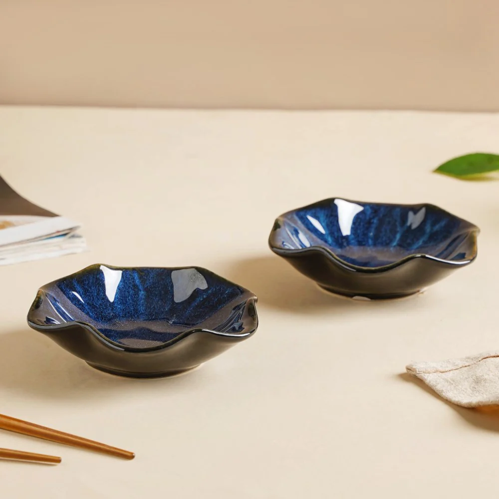 Sapphire Wavy Ceramic Dip Bowl Blue Set Of 2 - Image 5