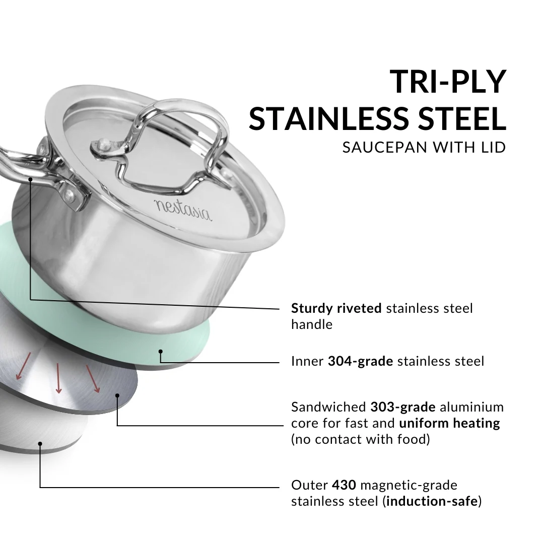 Saucepan Tri Ply Stainless Steel 1100ml - Image 5