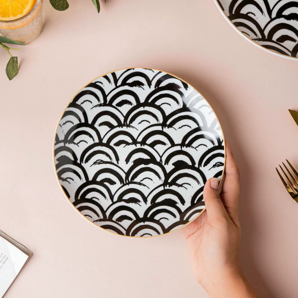 Scallop Artistic Snack Plate Black White 8 Inch - Image 3