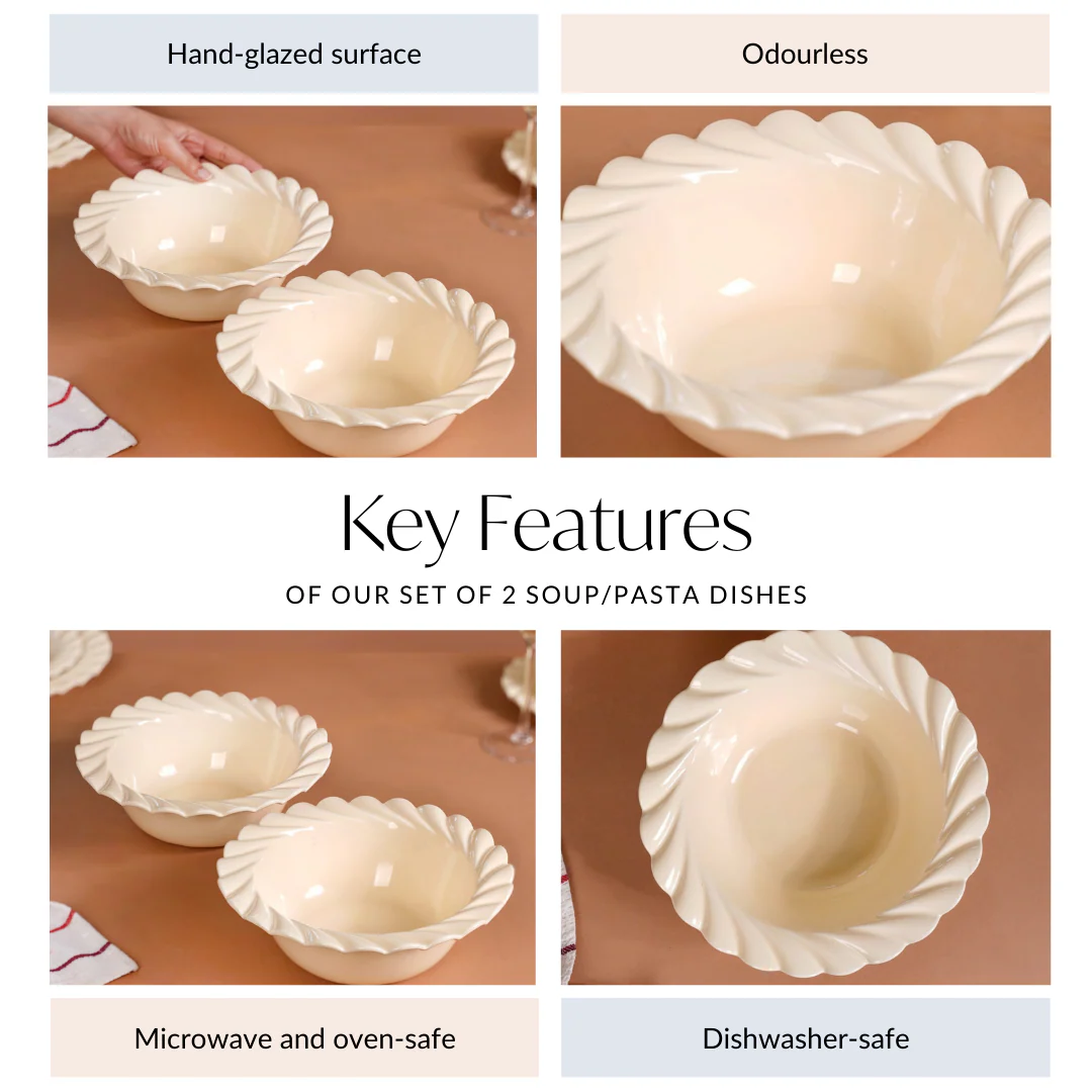 Scallop Vanilla White Serving Bowl Set Of 2 1000ml - Image 5