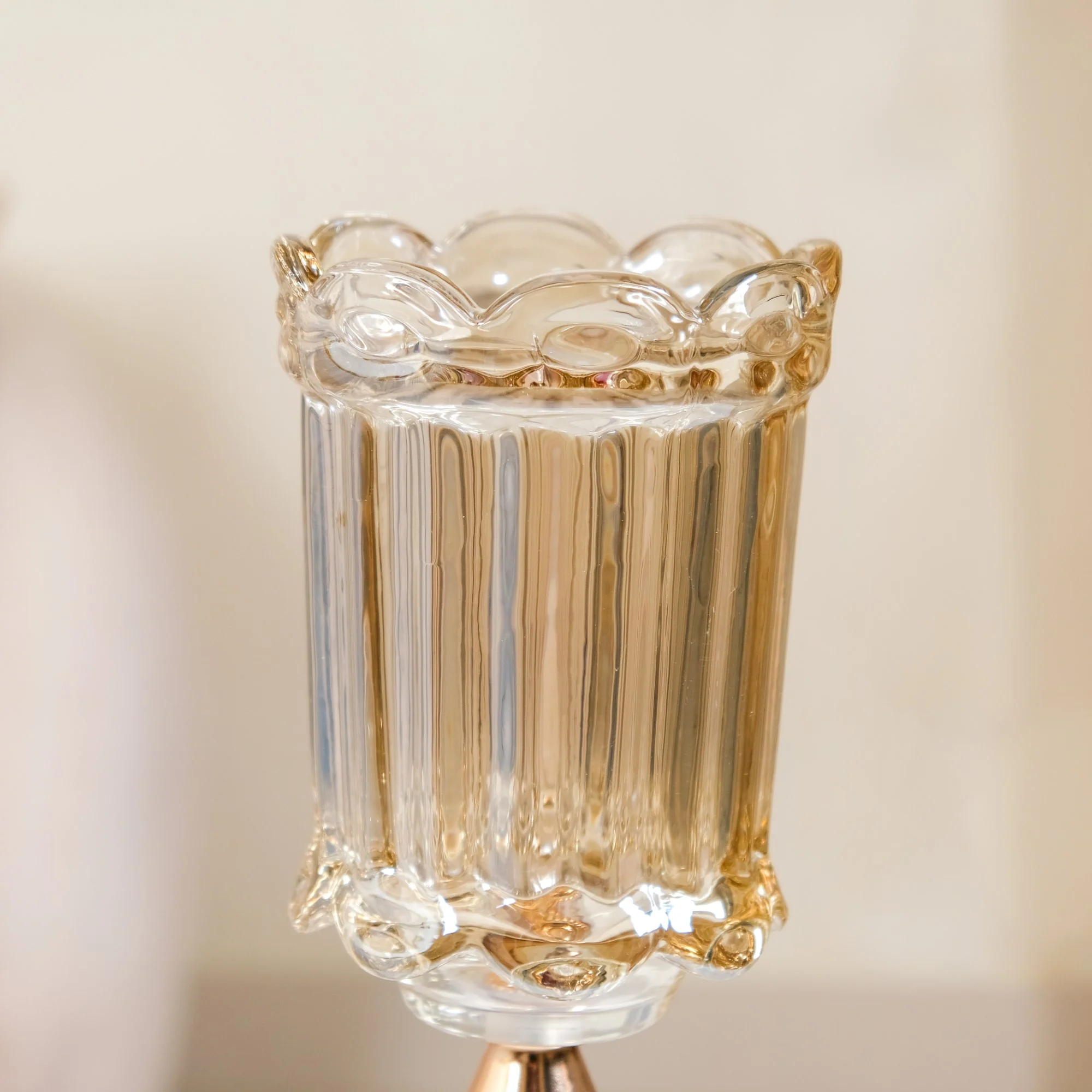 Scalloped Glass Hurricane Candle Stand And Vase - Image 4