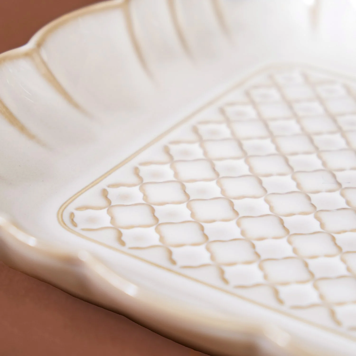 Scalloped Rimmed Square Platter Set Of 2 Ivory 8 Inch - Image 3