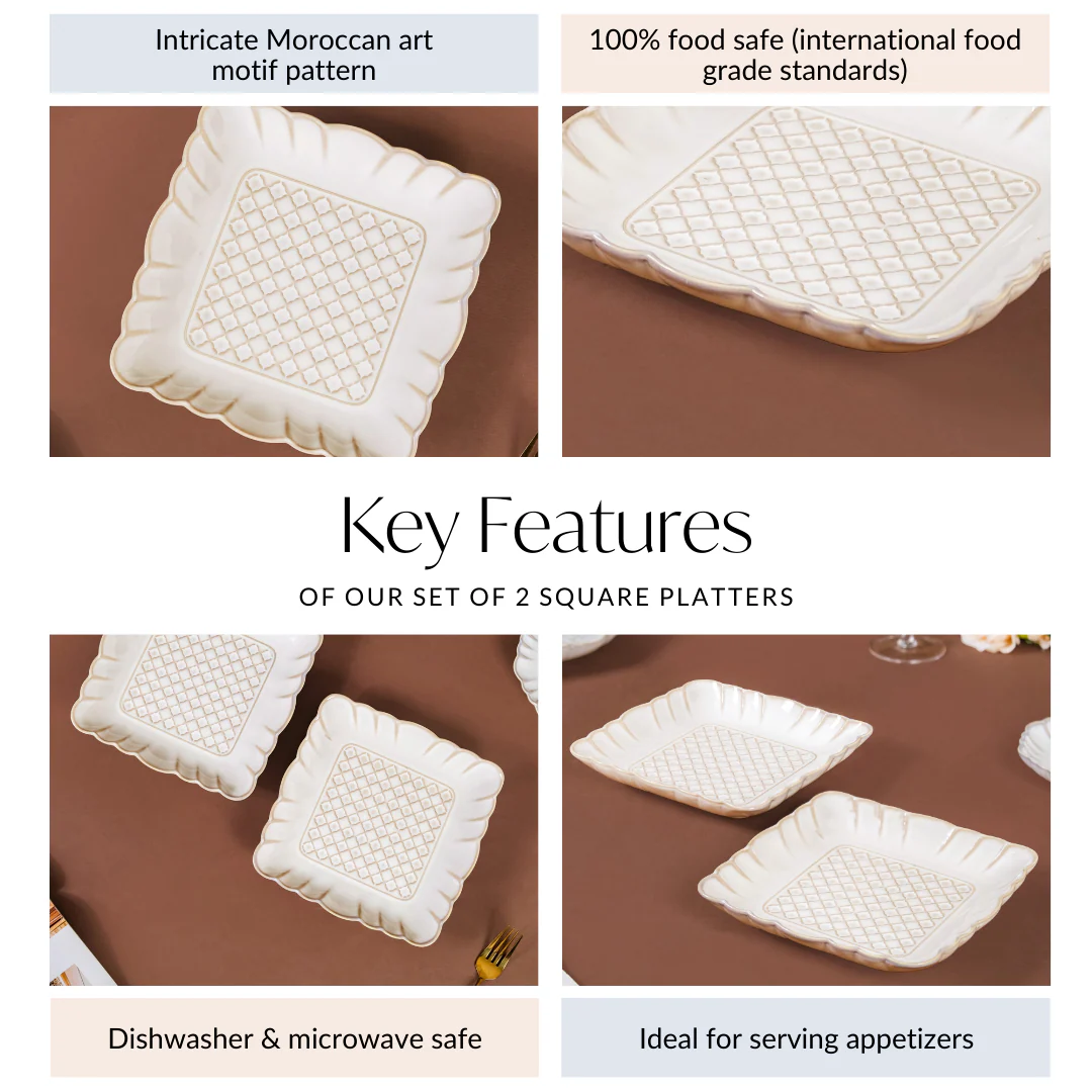 Scalloped Rimmed Square Platter Set Of 2 Ivory 8 Inch - Image 5
