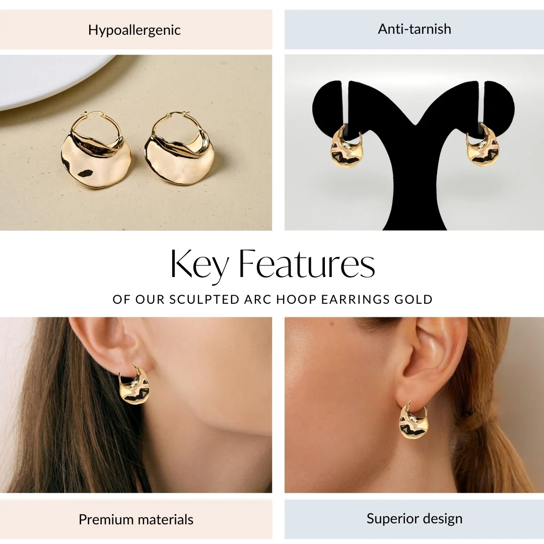 Sculpted Arc Hoop Earrings Gold - Image 5