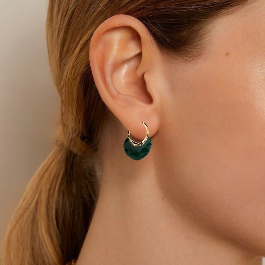 Sculpted Arc Hoop Earrings Green - Image 2