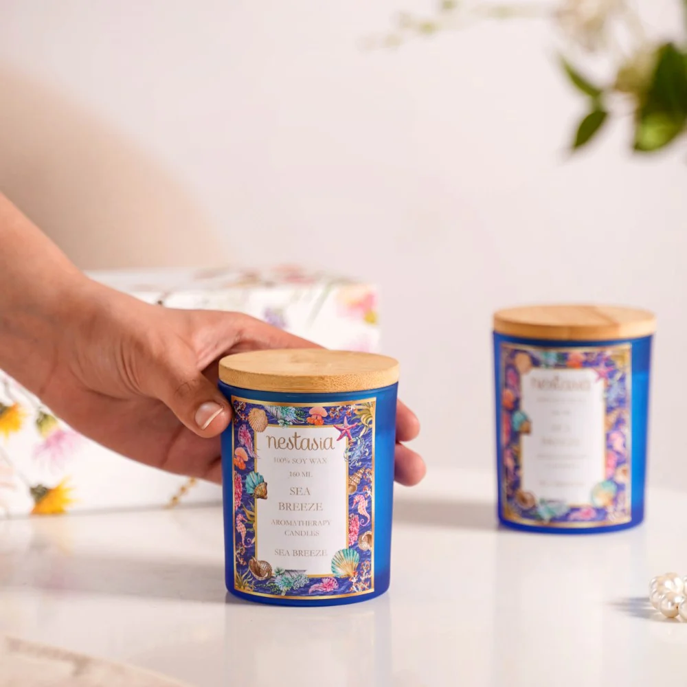 Sea Breeze Scented Candle Jar With Lid Set Of 2 - Image 2