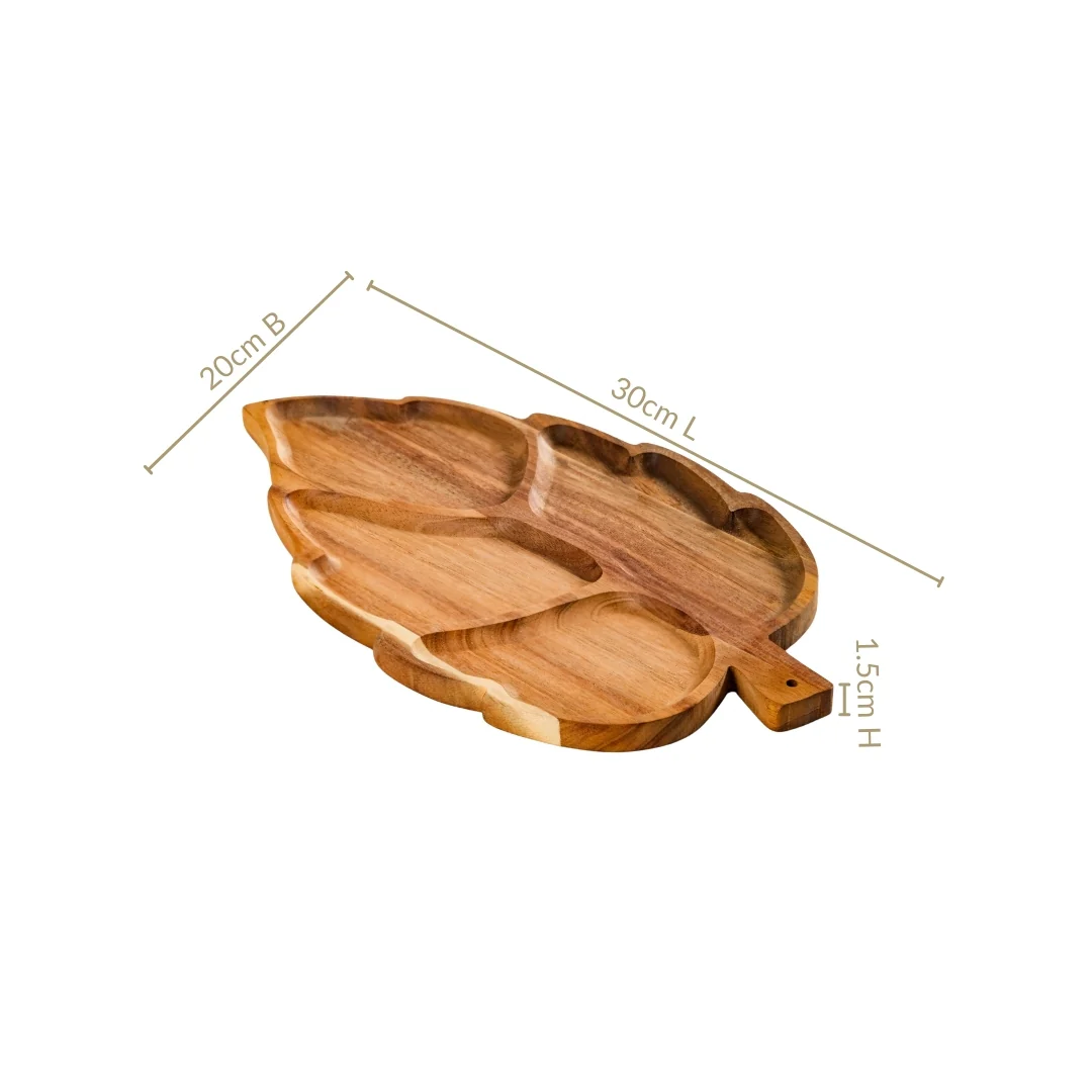Sectioned Leaf Snack Platter Acacia Wood 12 Inch - Image 3