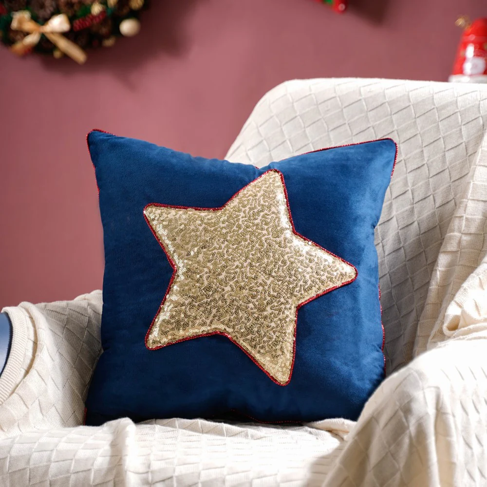 Sequin Star Velvet Cushion Cover 16 X 16 Inch