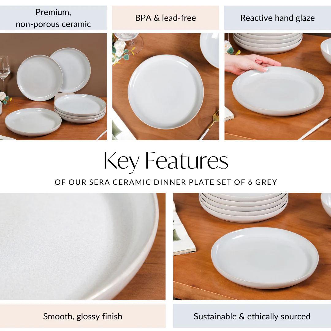 Sera Ceramic Dinner Plate Set Of 6 Grey 10 Inch - Image 5