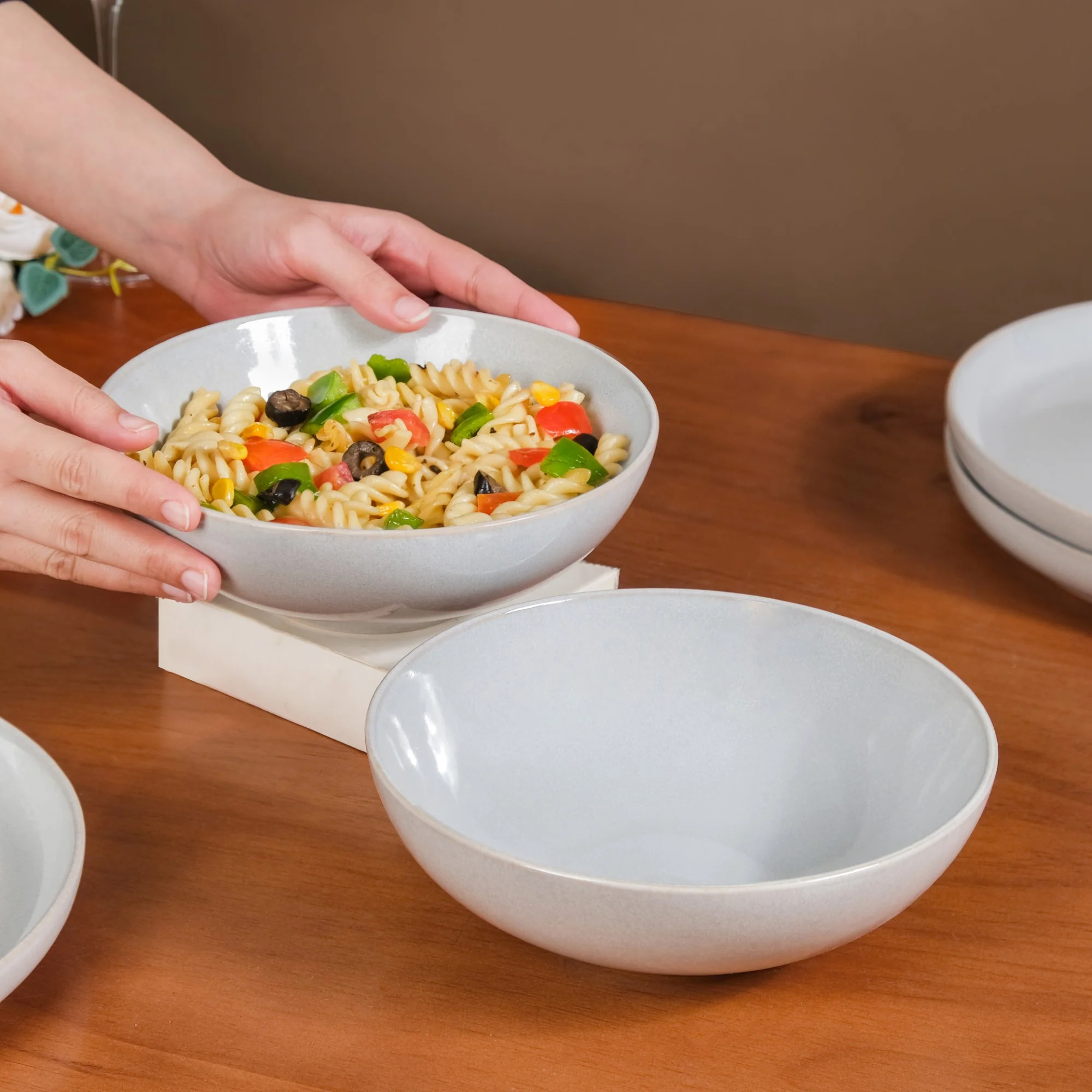 Sera Ceramic Serving Bowl Set Of 2 Grey 1000ml - Image 3