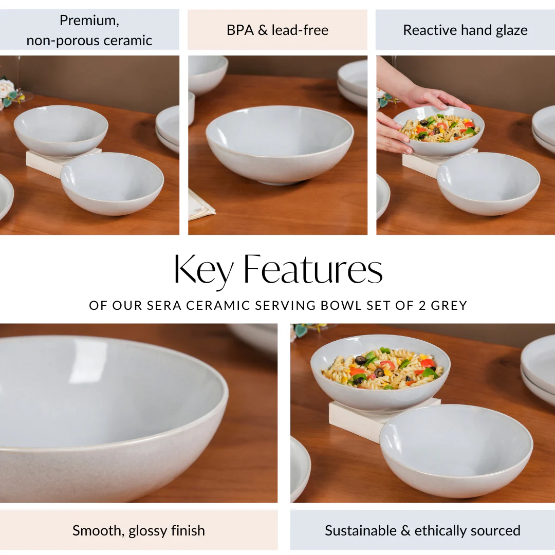 Sera Ceramic Serving Bowl Set Of 2 Grey 1000ml - Image 5