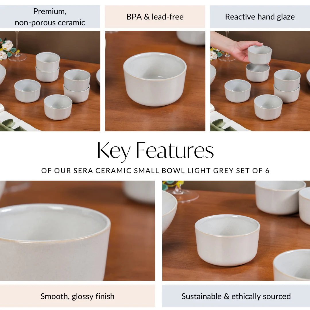 Sera Ceramic Small Bowl Light Grey Set Of 6 200ml - Image 5
