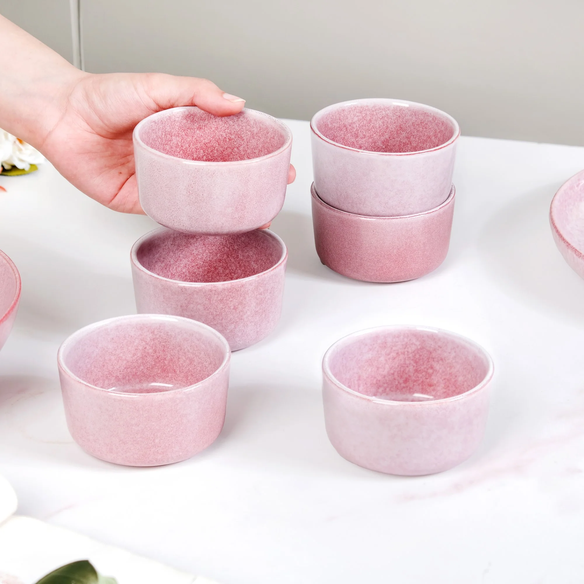 Sera Ceramic Small Bowl Pink Set Of 6 200ml - Image 3