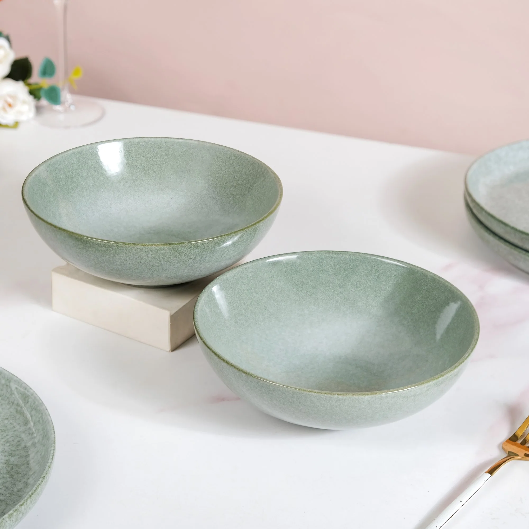 Sera Sage Green 14 Piece Ceramic Dinner Set For 6 - Image 8