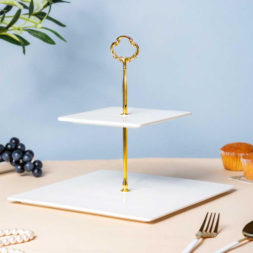 Serena 2 Tier Square Dessert Stand White - Image 3
