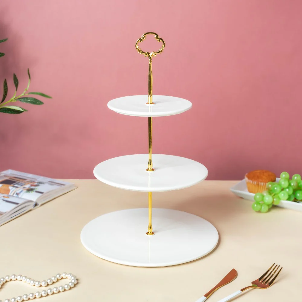 Serena 3 Tier Round Ceramic Dessert Stand White - Image 3