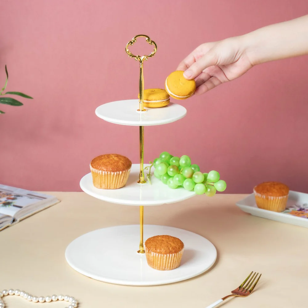 Serena 3 Tier Round Ceramic Dessert Stand White - Image 4