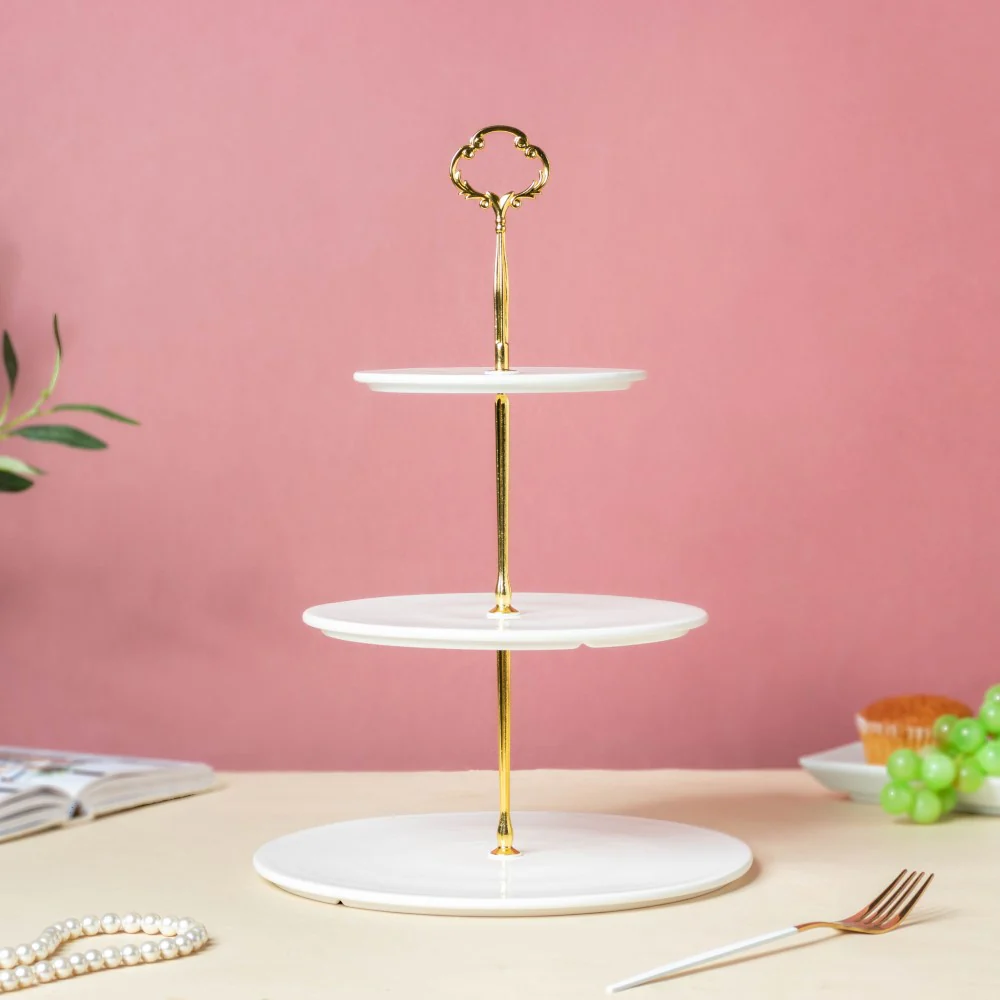 Serena 3 Tier Round Ceramic Dessert Stand White - Image 5