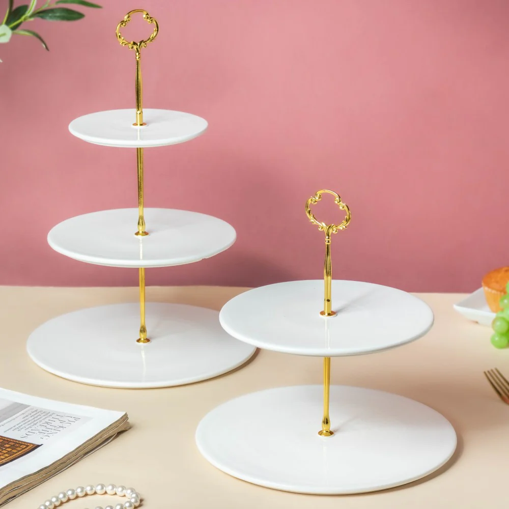 Serena 3 Tier Round Ceramic Dessert Stand White - Image 7