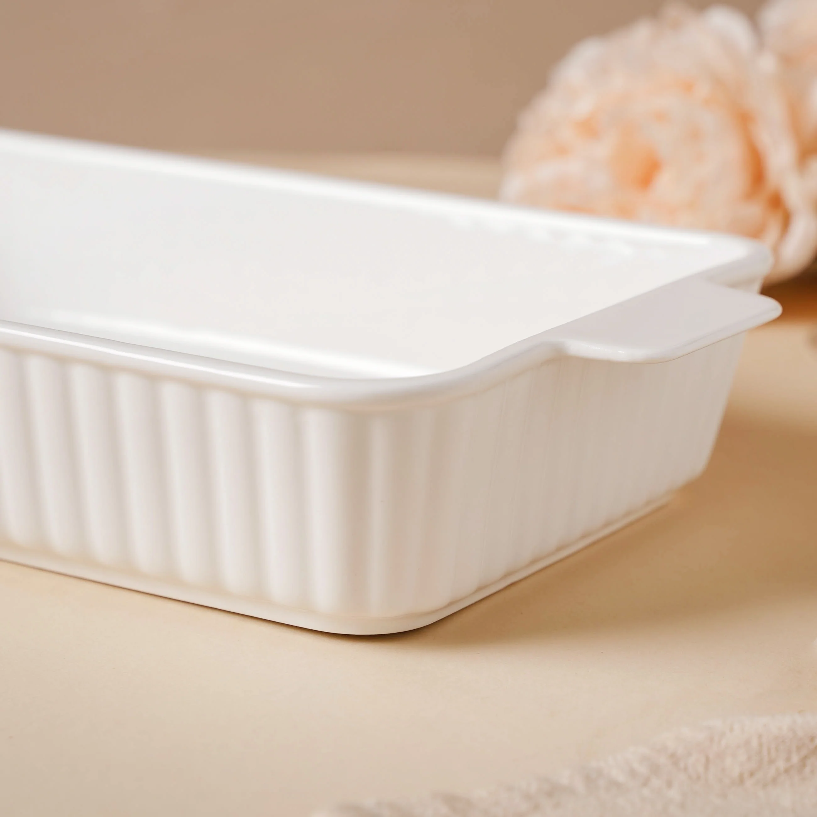 Serena Lily White Ceramic Ribbed Baking Plate Large - Image 3