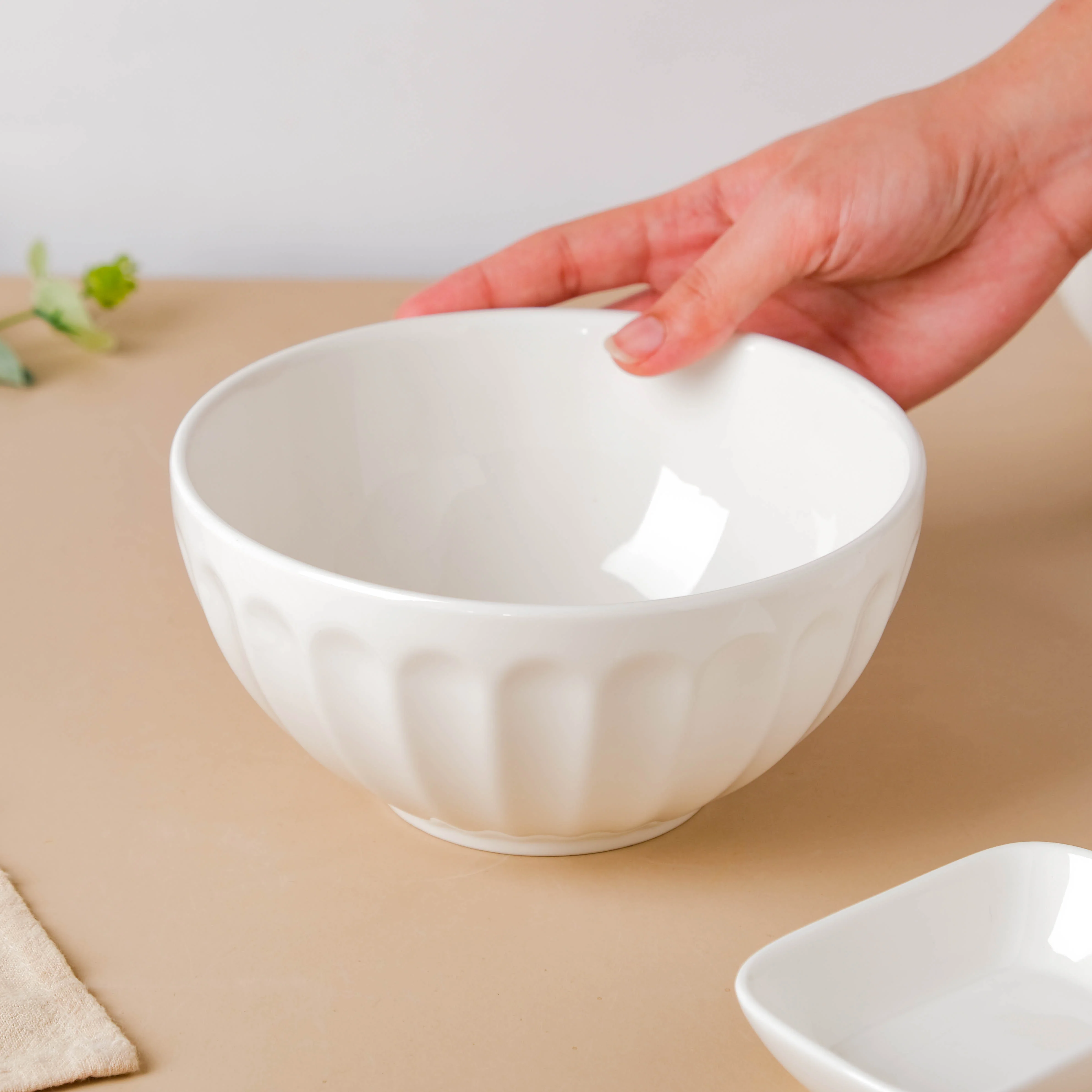 Serena Pearly White Ribbed Serving Bowl 6.5 Inch 900 ml - Image 2