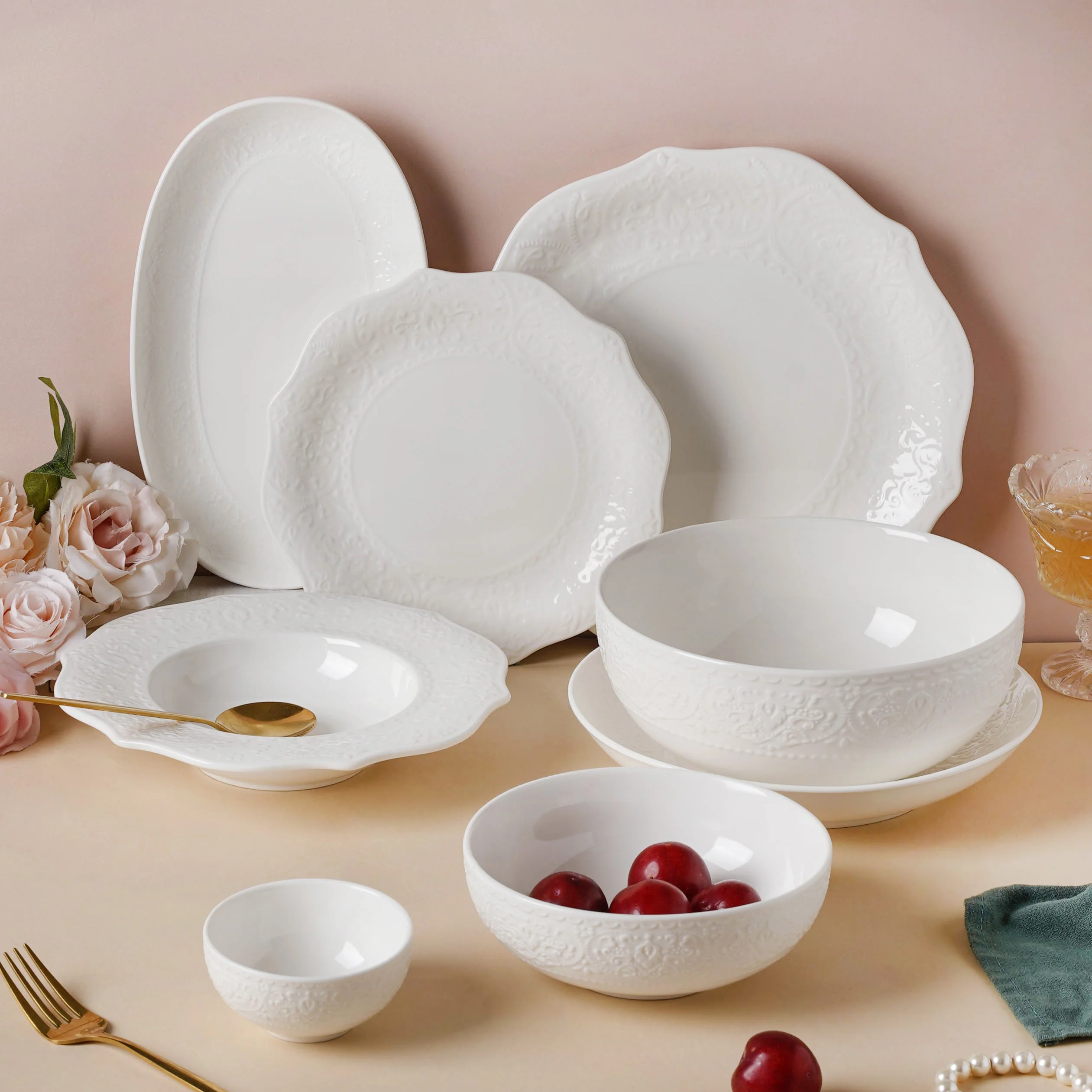 Serena Snowy White Floral Oval Platter - Image 7