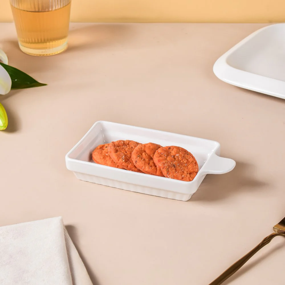 Serena Snowy White Long Platter With Handle - Image 2