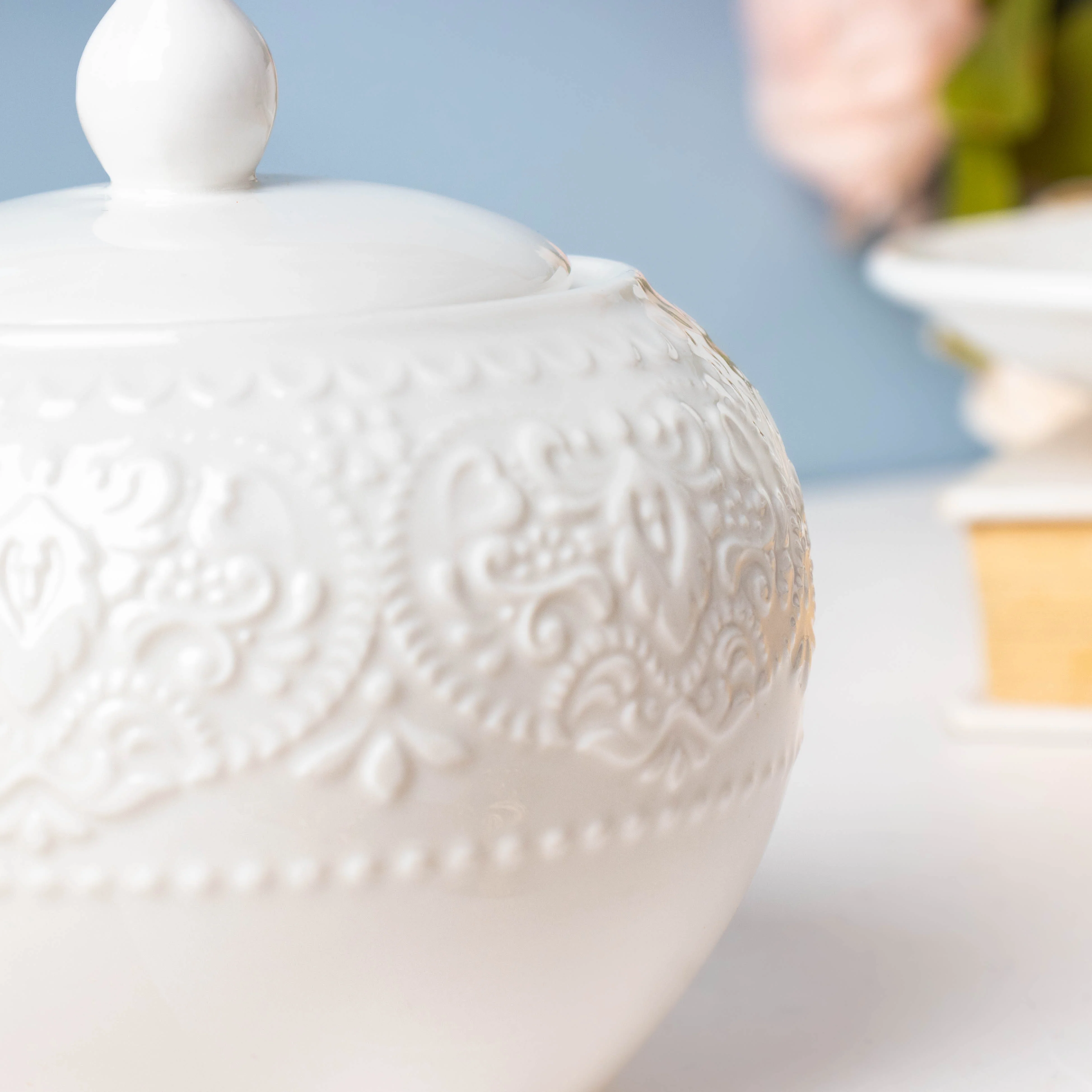 Serena White Truffle Floral Sugar Pot Small 200 ml - Image 3