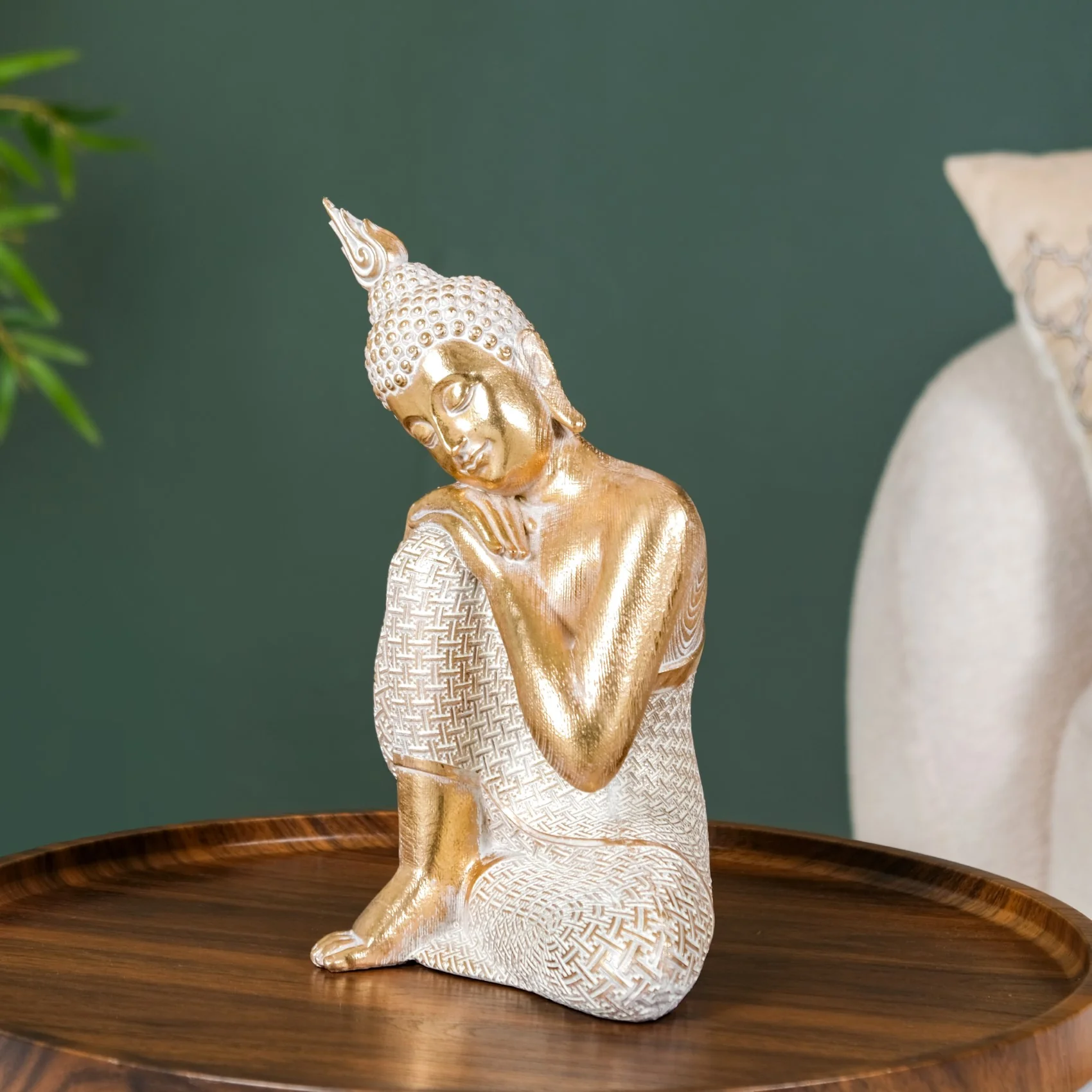 Serene Buddha Idol Showpiece For Home Decor Gold 12 Inch - Image 6