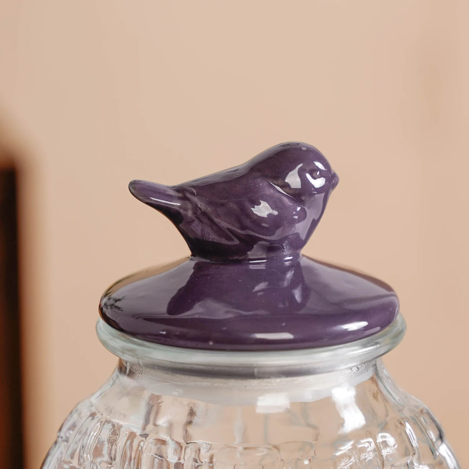 Set Of 2 Basket Weave Glass Jar With Purple Bird Lid 2000ml - Image 6