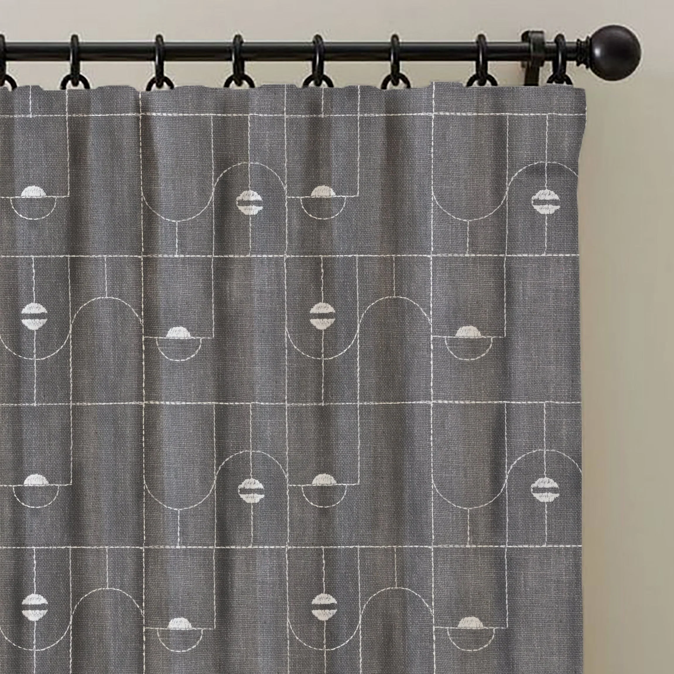Set of 2 Embroidered Cotton Linen Curtain Grey 108x54 Inch - Image 3
